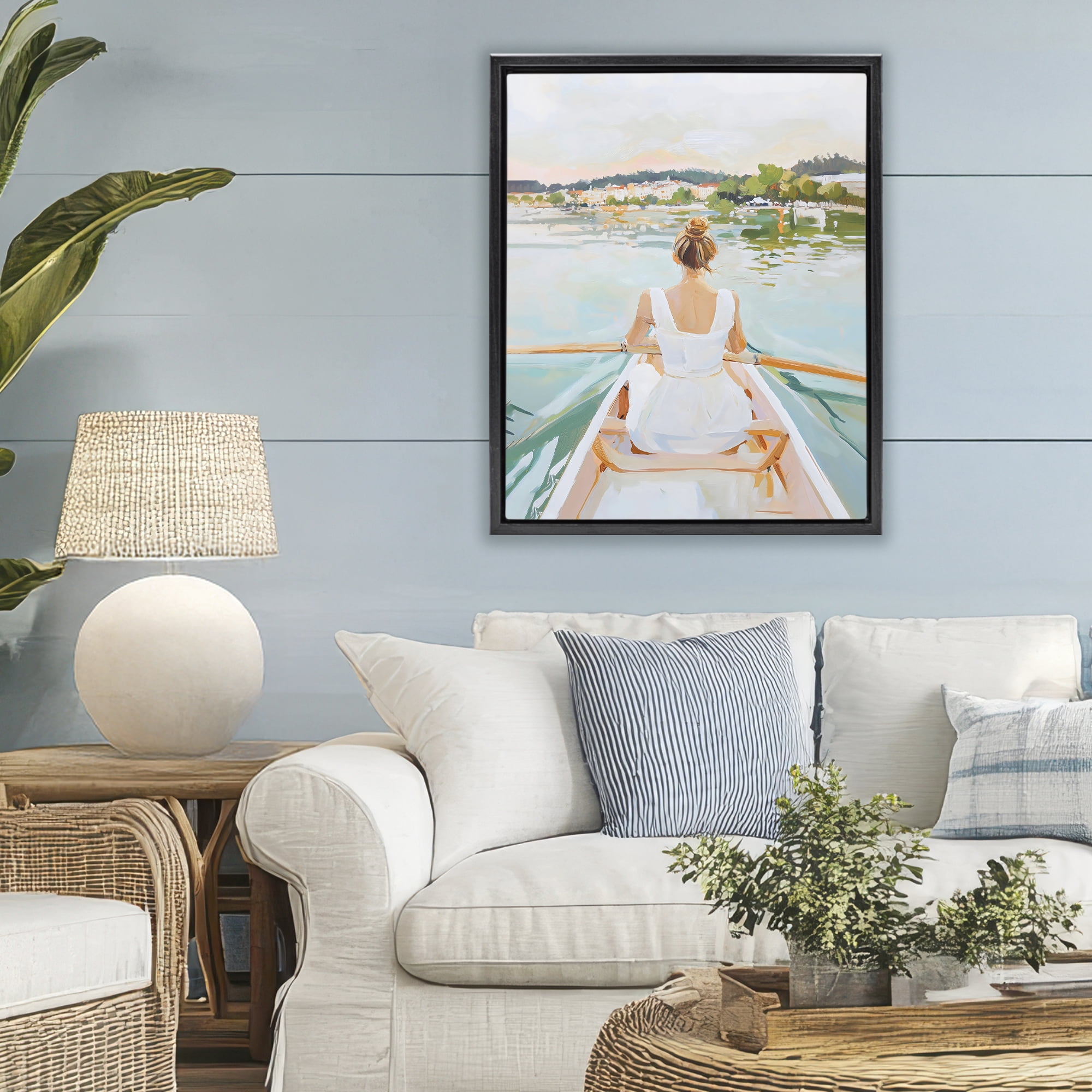 Stupell Industries Girl In Peaceful Canoe Ride Black Framed Floater Canvas Wall Art, design by The Prints Vibe