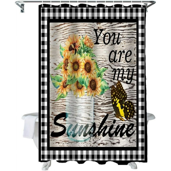Shower Curtain Watercolor Sunflower Shower Curtains for Bathroom Decor Wood Grain Shower Curtain Sets with Hooks Waterproof Fabric Bath Curtain Small Stall 36" X 72"