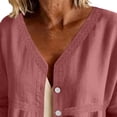 thumbnail image 6 of LEKWK 3/4 Length Sleeve Womens Tops Button Down V Neck Comfy Linen Shirts Loose Fit Skin Friendly Soft Lightweight Casual Tops, 6 of 8