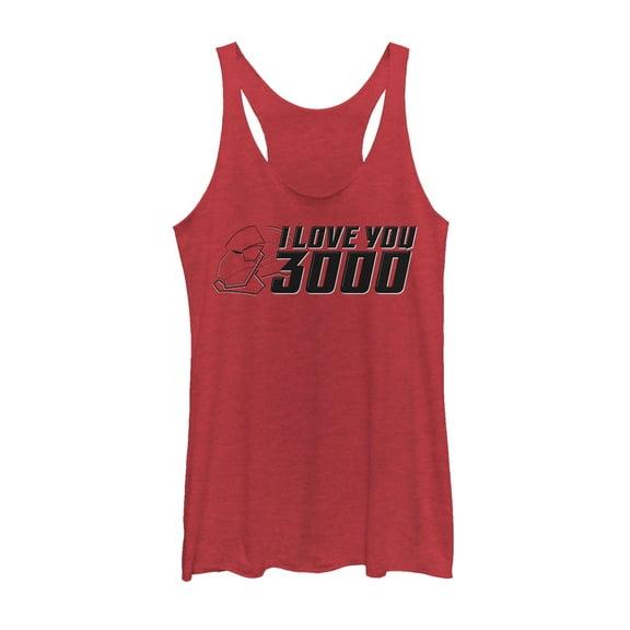 Women's Marvel Love You 3000 Iron Man Helmet  Racerback Tank Top Red Heather Small