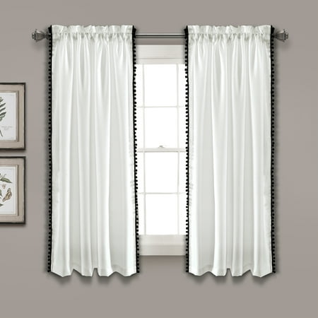 50"x63" Pom Pom Window Curtain Panel Black - Lush Décor