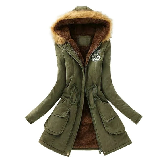 Bmisegm Winter Coats for Women Plus Size Quilted Down Warm Thicken Hooded Jacket Pocket Zip Padded Outwear Winter Coats for Women Green XXL