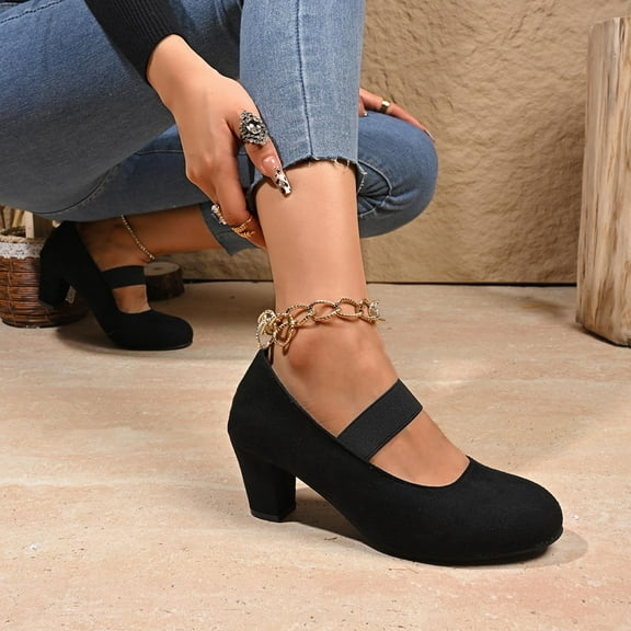 Yusimy Women's Fashionable Casual Retro Mary Jane Shoes - Chunky Heel Round Toe Single Strap Mid Heel Vintage-Inspired Versatile Design for Everyday Wear