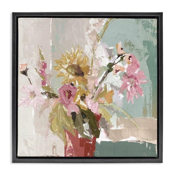 Stupell Industries Traditional Mixed Sunflower Vase Abstract Black Floating Frame Canvas Art, 18 x 18, by Susan Pepe