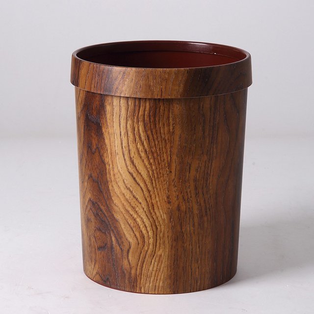 Papelera de plástico con imitación de madera estilo retro, para el hogar, el baño, la sala de estar, la cocina y el dormitorio, con anilla de prensa descubierta