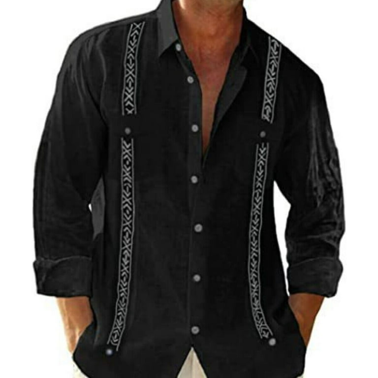 Men s Guayabera Cuban Beach Wedding Button Up Casual Short Sleeve Dress Shirt Walmart