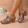 thumbnail image 3 of Rokment Floral Platform High Heels Sandals for Women Ladies 2026 Boho Beach Summer Flower Leather Chunky Block Heeled Slip on Dress Slides Shoes Khaki Size 9.5, 3 of 6