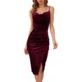 thumbnail image 1 of Dames Tempérament Fendue Velours Bretelles Robe de Soirée Robe(Claret M), 1 of 4