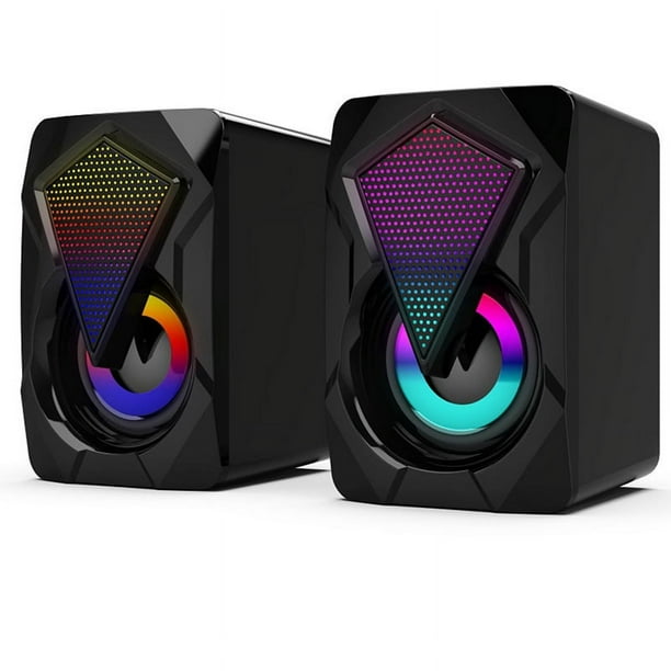 Altavoces para Computadora X2 con Subwoofer para PC Computadora de Escritorio Computadora PortáTil IluminacióN LED de Cine en Casa Caja de Sonido con Cable USB