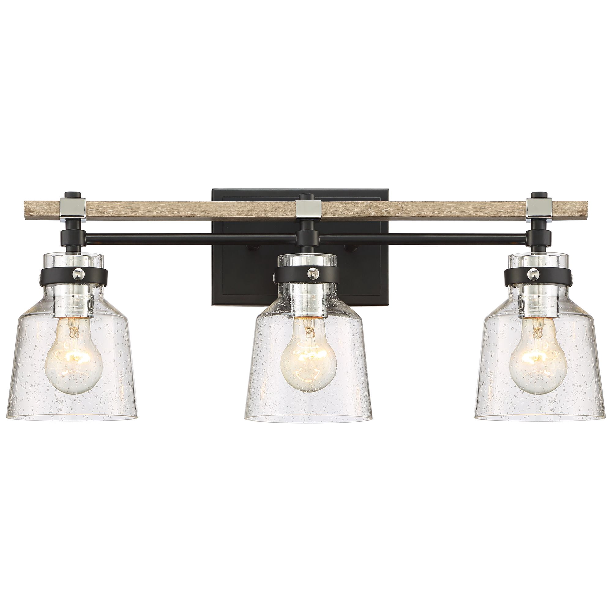 Possini Euro Design Broadway Modern Industrial Wall Light Black Faux Wood Hardwire 23" 3-Light Fixture Clear Seedy Glass for Bedroom Bathroom Vanity