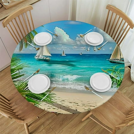 

BCIIG Sailboat Round Tablecloth Stain Resistant & Washable for Indoor Outdoor Dining Kitchen Wedding Parties Picnic Farmhouse - 100% Polyester Fiber 42-46