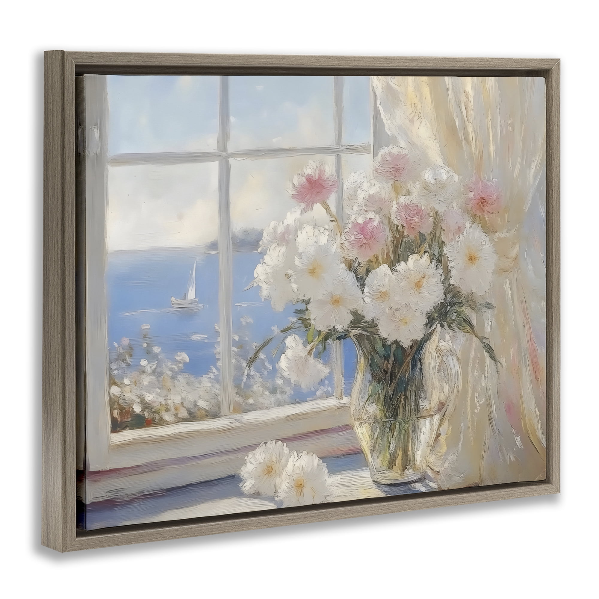 Stupell Industries Coastal View Floral Window Bouquet Brown Framed Floater Canvas Wall Art, design by LSR Design Studio