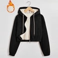 thumbnail image 2 of Women's Warm Thick Corduroy Long Sleeve Hooded Zip Up Jacket Coat With Wool Lining Pockets Winter Thermal Outerwear Casual Streetwear | CSEONE,Black L, 2 of 9