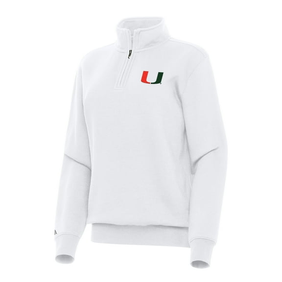Women's Antigua White Miami Hurricanes Victory Quarter-Zip Sweatshirt