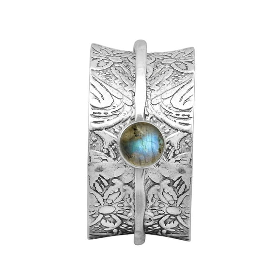 5MM Round Labradorite 925 Sterling Silver Single Band Meditation Men Women Spinner Ring