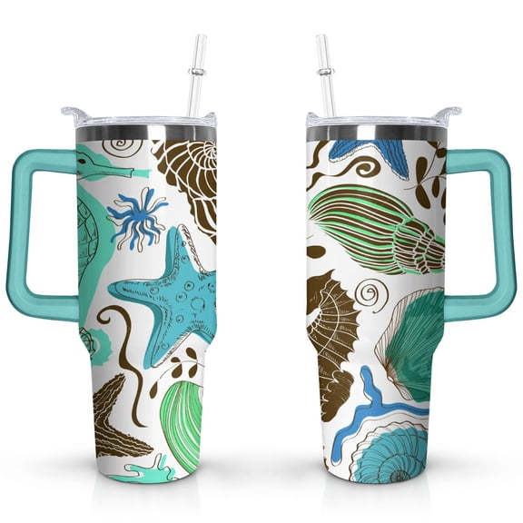 40oz Cute Spiral Seashell Stainless Steel Flip Straw Tumbler Spill Proof Travel Cup Double Wall Vacuum Insulated Coffee Mug with Top Handle