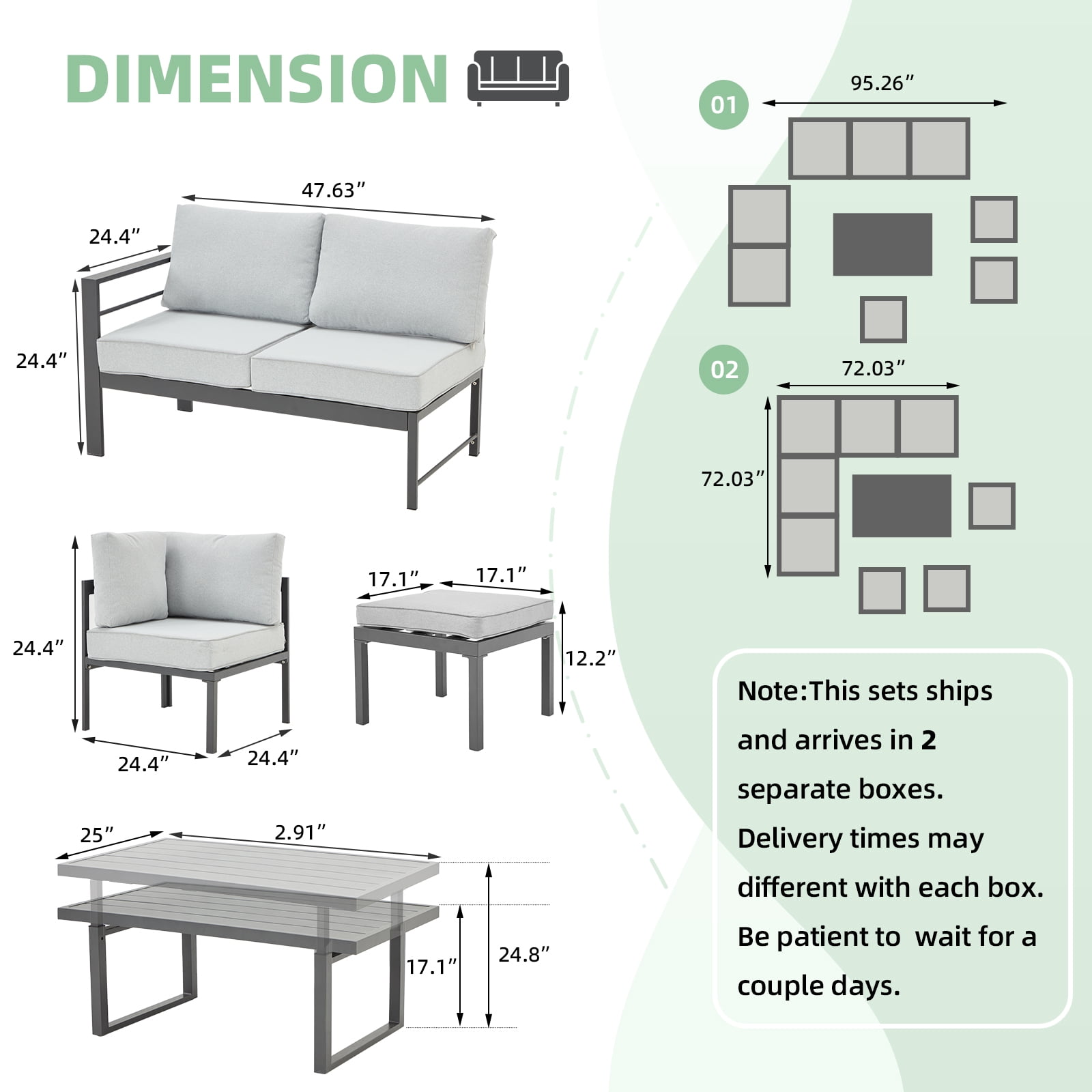 YODOLLA 7 Pieces Aluminum Patio Furniture Sets on sale with Adjustable Coffee Table with Light Grey Cushions
