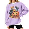 thumbnail image 2 of Peichun Halloween Pumpkin Cat Sweatshirts for Women Fall Winter Long Sleeve Crew Neck Loose Pullover Tops Vintage Spooky Season Graphic Loose Comfort Fit Hoodless Sweatshirt 1-Light Purple S, 2 of 5