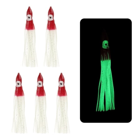 Fishing Squid Skirts Glow Soft Plastic Trolling Lures Fit for Bass Trout Salmon Saltwater Fishing Bait Clear Burgundy 5 Inch