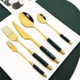thumbnail image 2 of Drmfiy-Juego de vajilla de Oro Verde de 1 piezas, cuchillo con mango de cerámica de imitación, tenedor, cuchara de café, vajilla de acero inoxidable, juego de cubiertos Fivean unisex, 2 of 2