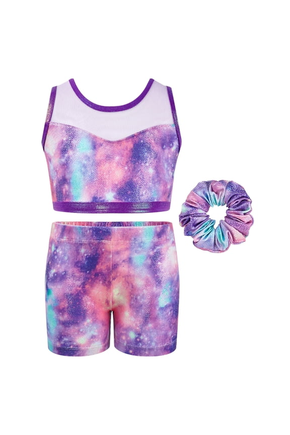 Two Piece Gymnastics Leotards for Girls,Sparkly Dance Biketards with Shorts Ballet Tumbling Outfit for Girl 3-12 Years