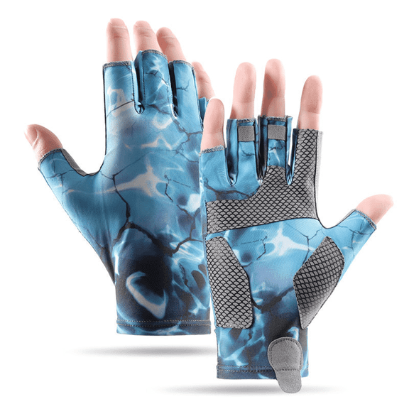 TELOLY Fishing Gloves Ice Silk Material Sun Gloves Uv Protection & Anti-Sting Fingerless Gloves for Men Women Blue
