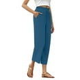 thumbnail image 4 of VNKIDY Women's Casual Pants Ladies Solid Color Linen High Waisted Drawstring Pants Loose Fit Wide Leg Capris For Daily Wear Trendy Pants, 4 of 5