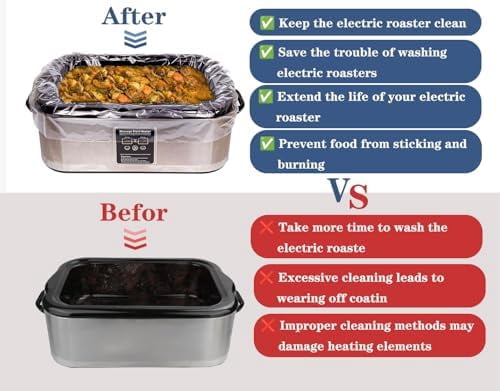 Electric Roaster Liners 34x18 Inch, 20 Pack Disposable Roaster Liners Fits 16-22 Qt Roasters, Heat-Resistant Roasting Oven Cooking Bags for Easy Cleanup