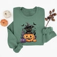 thumbnail image 5 of Gamivast Halloween Graphic Pullover Sweatshirts for Women Cute Cat In Pumpkin Print Long Sleeve Fall Tops Lightweight Comfortable Crewneck Casual Novelty Jumper Shirt Green M, 5 of 6