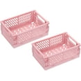 thumbnail image 1 of PATIKIL Mini Collapsible Basket, 2 Pcs 5.9 x 3.9 x 2.3 Inch Stackable Storage Crates Foldable Plastic Baskets Desk Organizing Container for Home Kitchen Office, Pink, 1 of 5