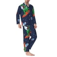 thumbnail image 2 of Salouo Dinosaur Astronaut Space Surfing Print Button-Front Long Sleeve Pajama Set for Men, Soft 2Pjs Men's Long Sleeve Sleepwear-Large, 2 of 7
