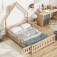 thumbnail image 3 of Full House-Shaped Headboard Floor Bed with Fence,Natural, 3 of 9