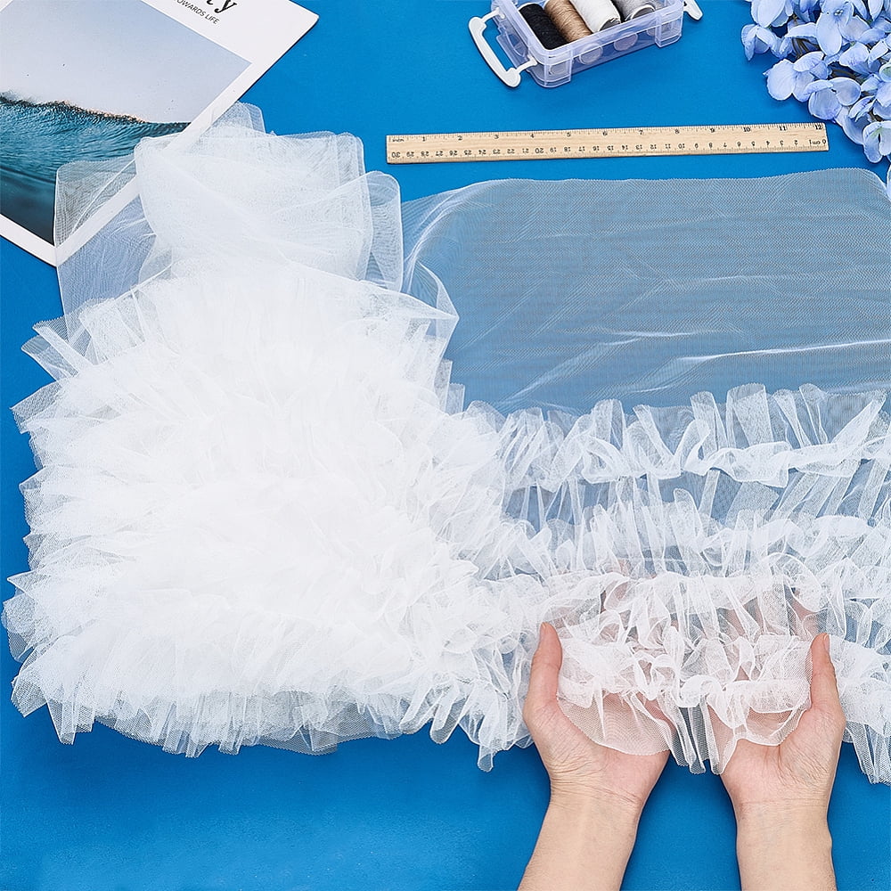 Polyester Lace Ribbon Ruffled Lace Ribbon for Curtain Accessories White 11-3/8~19-1/4 inch(290~490mm) about 2.19 Yards(2m)/pc