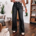 thumbnail image 2 of Clothes For Woman High Waist Wide Leg Jeans For Women Casual Loose Fit Denim Pants With Front Patch Pockets And Button Closure Pantalones De Mujer, 2 of 5