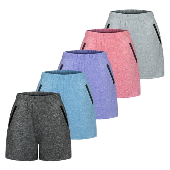 DHFJKG Womens 5 Packs Workout Gym Shorts High Waisted Loose Fit Solid Color Elastic Waistband Shorts With Pockets