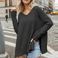 thumbnail image 6 of Kaemgyyd Women's Sweater Soft Loose Oversized Side Slit Pullover Casual Lightweight V Neck Long Sleeve Knit Top, 6 of 7