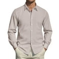 thumbnail image 5 of WTOBBY Men's Loose-Fitting Casual Button-Down Long Sleeve Shirt in Solid Color, Versatile and Comfortable for Everyday and Business Wear,Beige L, 5 of 7