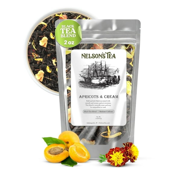Nelson's Tea - Apricots & Cream - Black Loose Leaf Tea - Black tea, dried apricot, and marigold petals - 2 oz