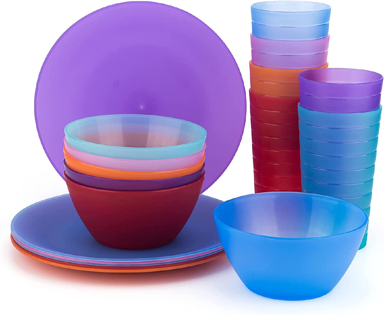 Plastic Dinnerware set, Unbreakable and Reusable Plastic Plate, Bowl and Tumbler set of 18