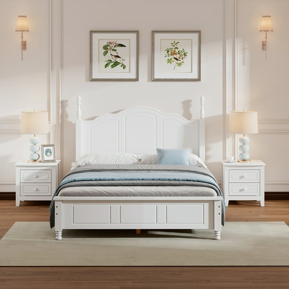 CoSoTower 3-Pieces Bedroom Sets,Full Size Wood Platform Bed and Two Nightstands-White
