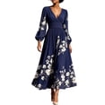 thumbnail image 3 of Women's Fall Floral Printed Maxi Dress V Neck Lantern Long Sleeve Boho Dresses for Wedding Guest Beach Vacation, 3 of 6