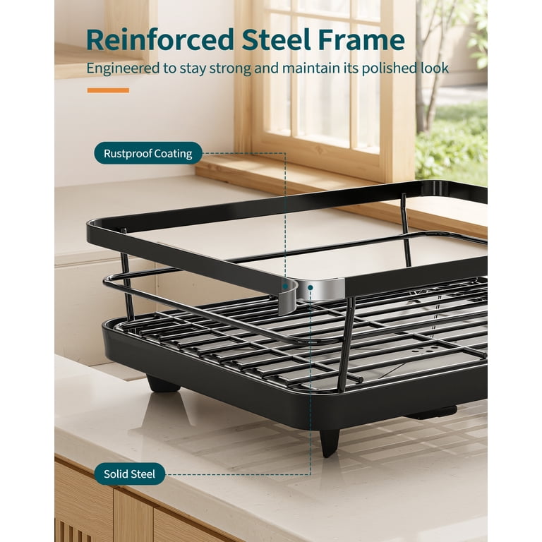 Sakugi Compact Dish Drying Rack, Stainless Steel, Black photo 6