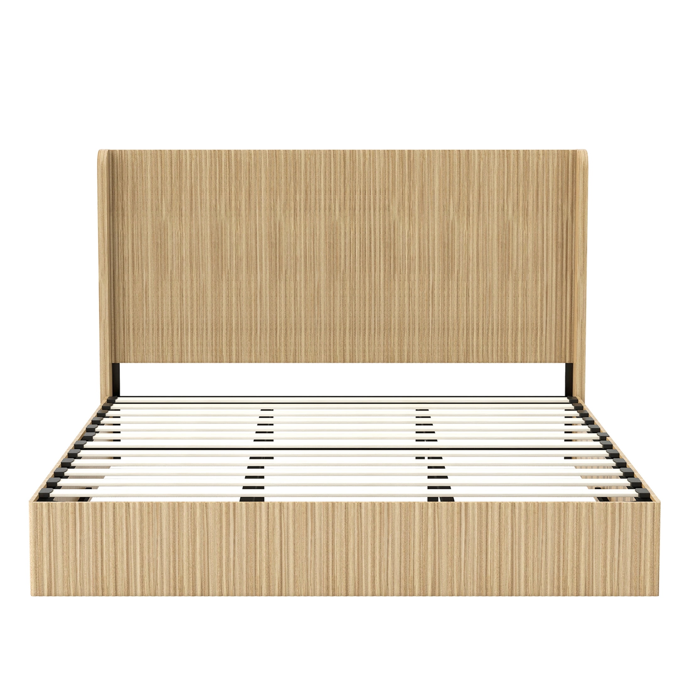 Noble House King Size Platform Bed Frame with Fluted Wingback Headboard, Natural Wood
