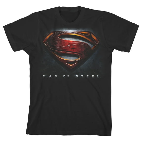 Superman Man of Steel 3D Logo Boy's Charcoal T-shirt-Medium