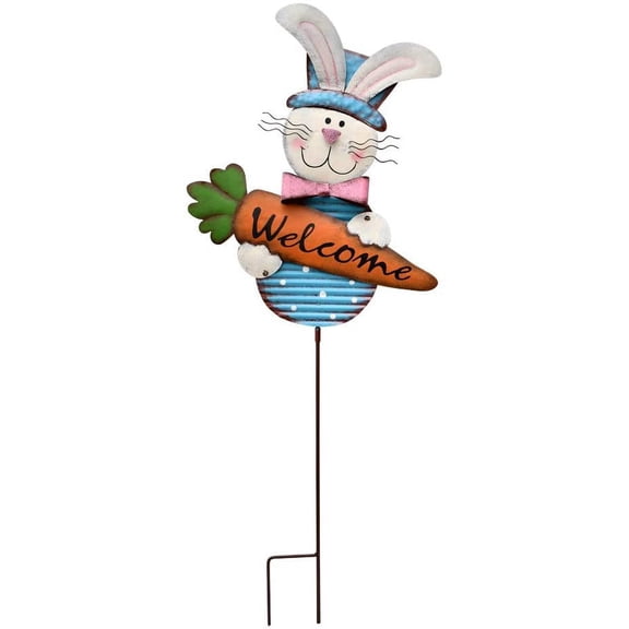 Easter Bunny Yard Stake Decorative Garden Stake Easter Bunny Welcome Stake Decor Easter Yard Sign Outdoor Decoration Spring Lawn Patio Easter Home Garden Decor (Blue)