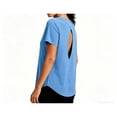 thumbnail image 4 of Activewear for Women Round Neck Athletic T-Shirt with Back Cutout Short Sleeves Summer Top with Cooling Fabric Blue M, 4 of 5