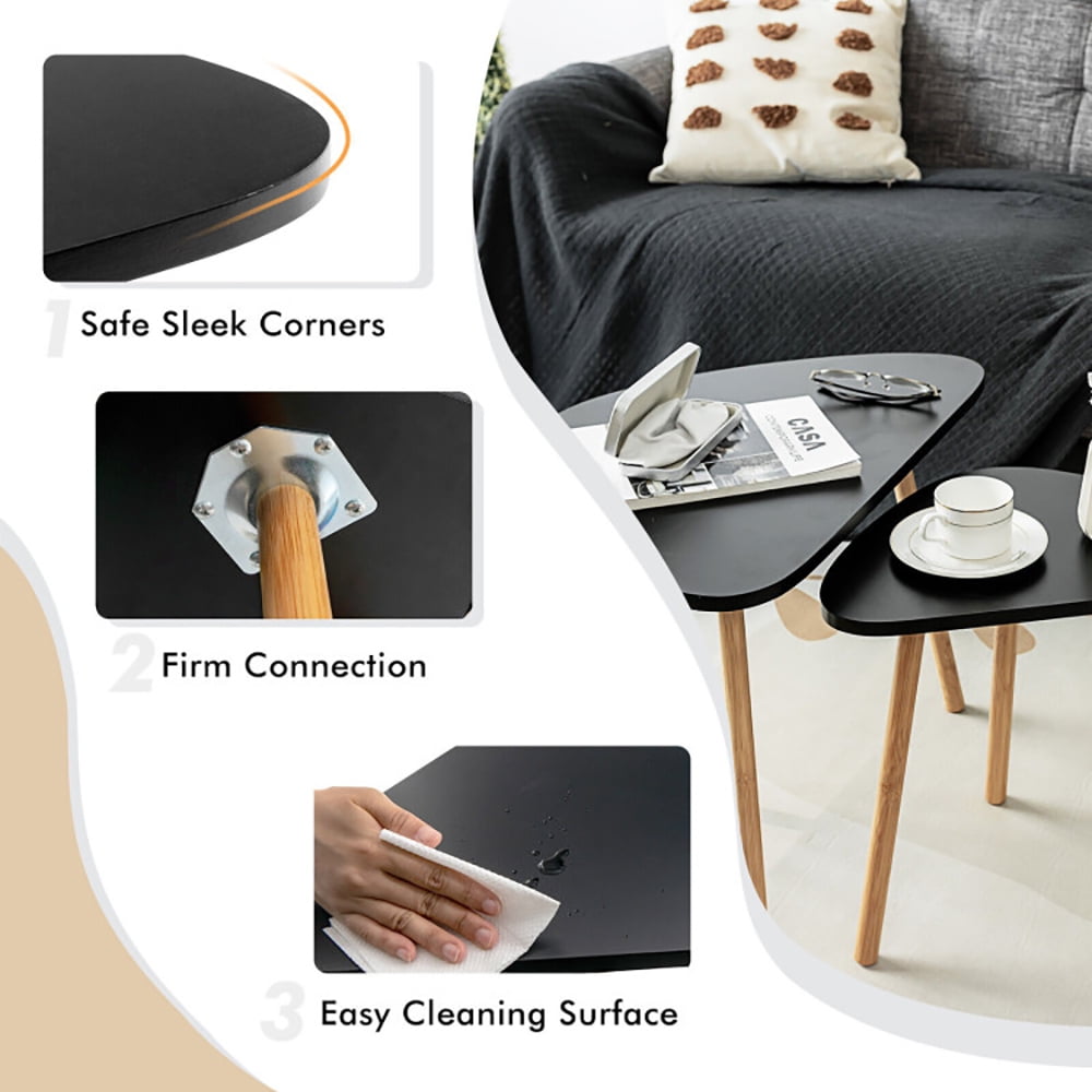 Finihen Nesting Coffee Table, Set of 2 Modern Nesting Coffee Tables Triangular Tabletop Bamboo Legs, for Living Room, Bedroom, Reception Room, Black Finihen Nesting Coffee Table, Set of 2 Modern Nesting Coffee Tables Triangular Tabletop Bamboo Legs, for Living Room, Bedroom, Reception Room, Black