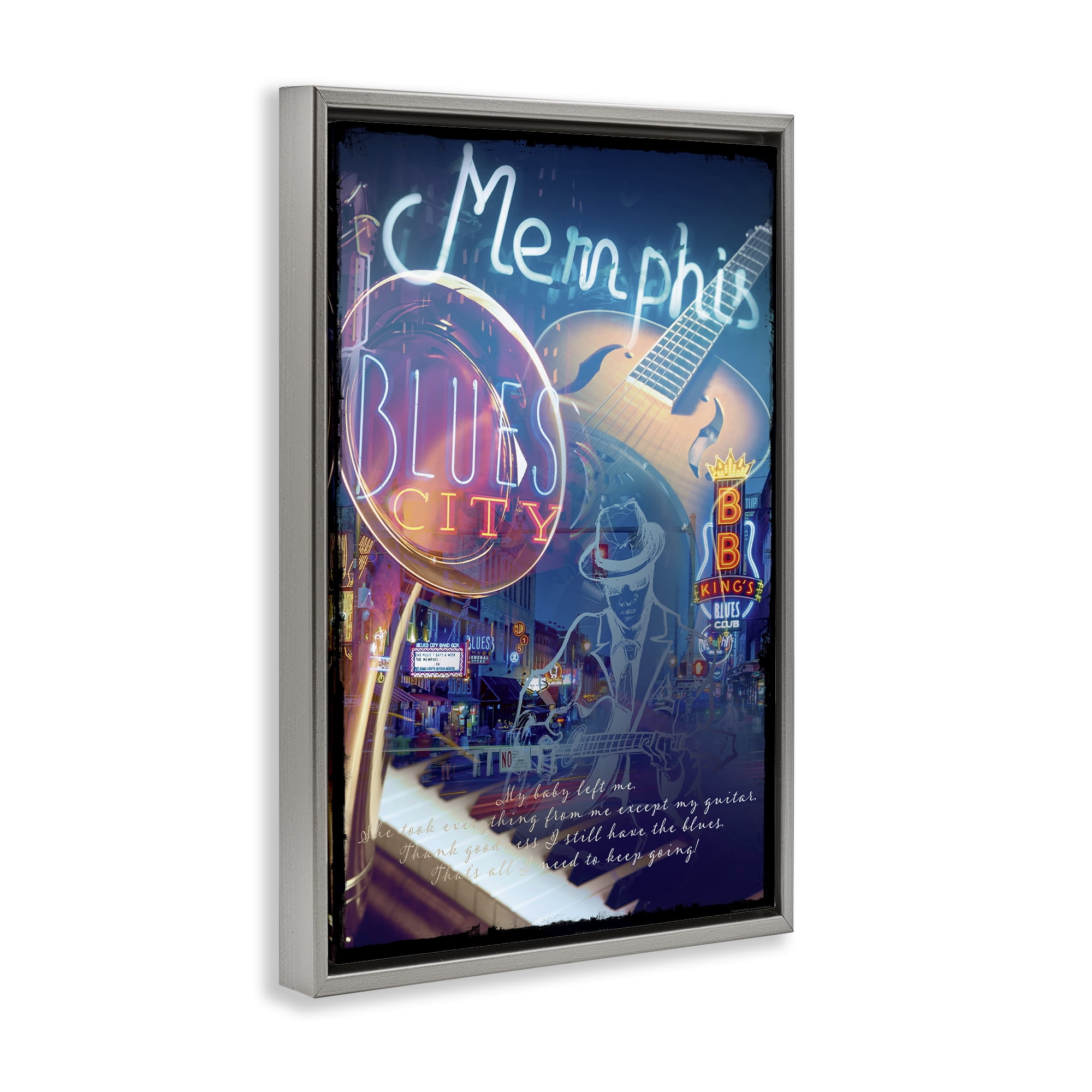 Stupell Industries Memphis Blues City Cities & Countries Painting Gray Floater Framed Canvas Art Print Wall Art, 17 x 25