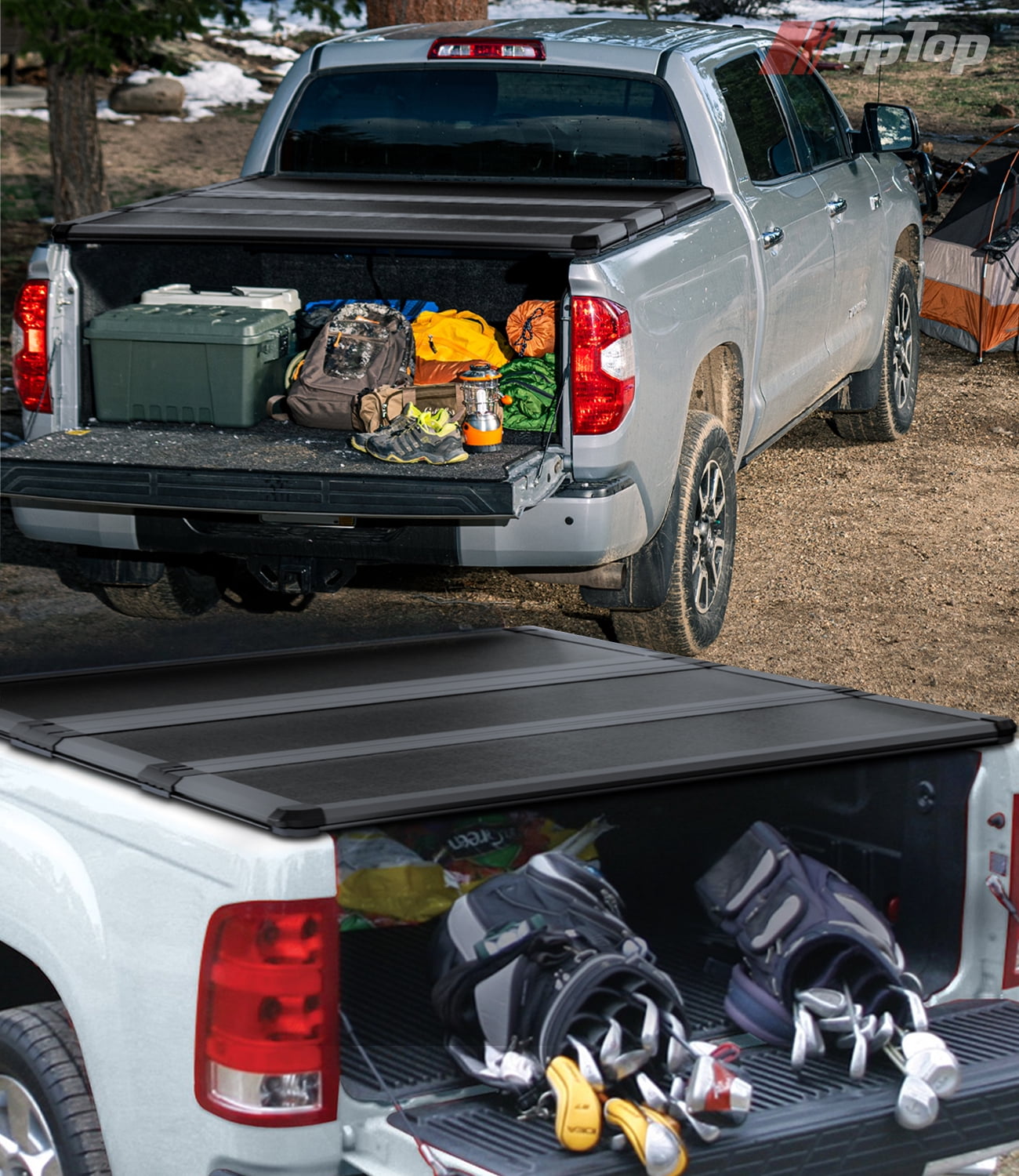 TIPTOP Tri-Fold Hard Tonneau Cover Truck Bed FRP On Top For 2007-2024 CHEVY Silverado 1500 & GMC Sierra 1500 with 6.6ft Bed (78.9") |Not for CarbonPro Bed| TPM3 |