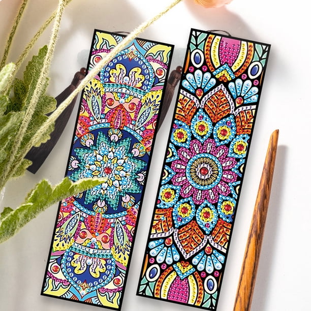 Cuadros Decorativos 2 uds DIY diamante pintura cuero marcapáginas Mandala borla manualidades (FQY041) Wdftyju embutido en tela